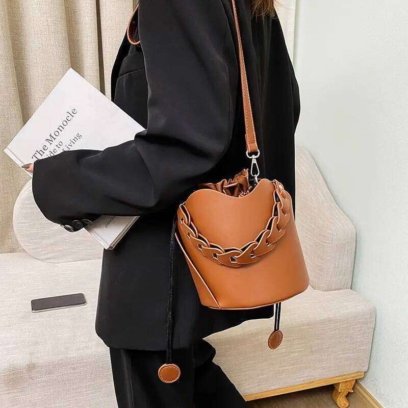 Pure Color Bucket for Ladies Vintage Style Designer Handbags Women Brand Alar Drawstring Tote Bags Bolsa Feminina