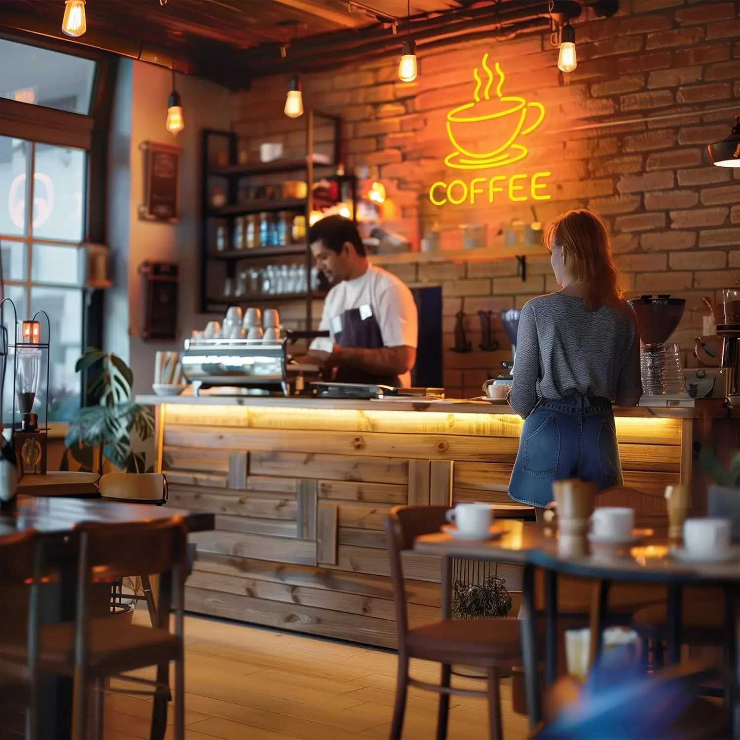 Coffee Neon Sign LED Neon Light Sign USB Powered Adjustable Brightness Night Light Station Decor Coffee Lovers Birthday Gift XJ250602