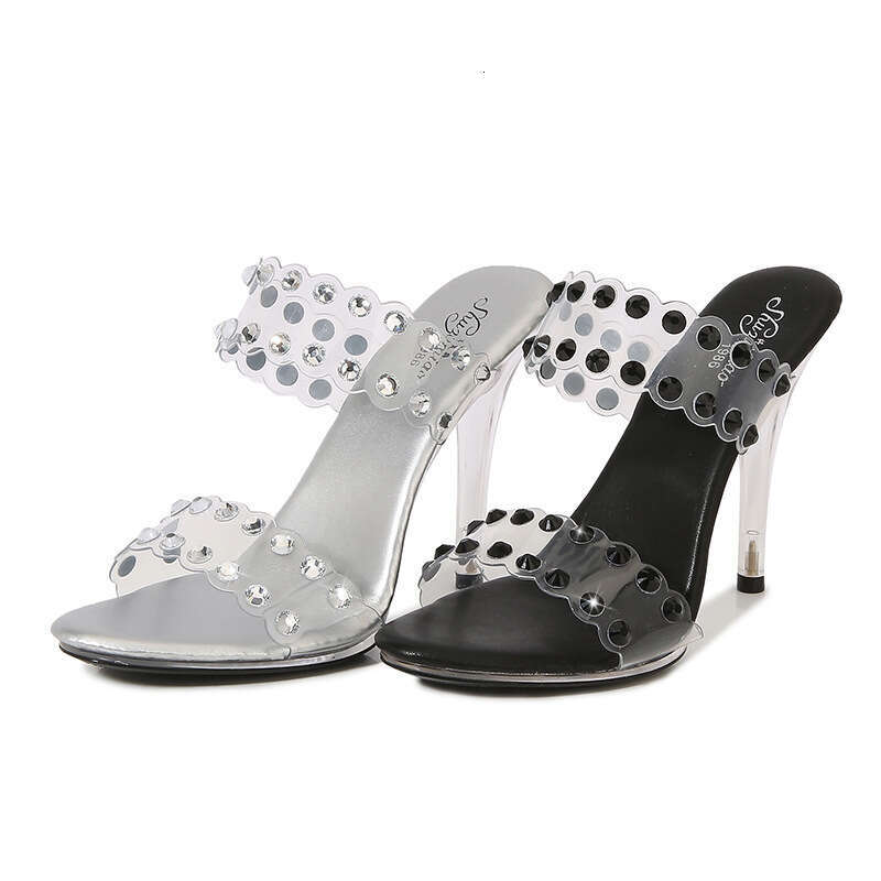 Super High Heels Fashion Sexy 11Cm Summer Rhinestone One-Strap Stiletto Super Heels Sky High Slippers Platform High Heels