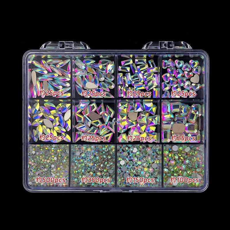 12 Grids Rhinestones For Nails Jewelry Set AB Flat Bottom Drill With Stainless Steel Tweezers Pen DIY Decoration Manicure Tools 250528