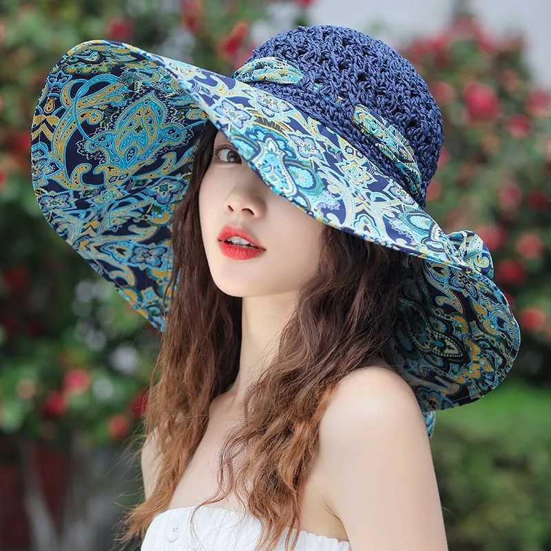 MAXSITI U Large Brim Sunscreen Hat for Women Bohemian Beach Hat Tie Dyed Breathable Sunshade Straw Hat Fisherman Hat W250602