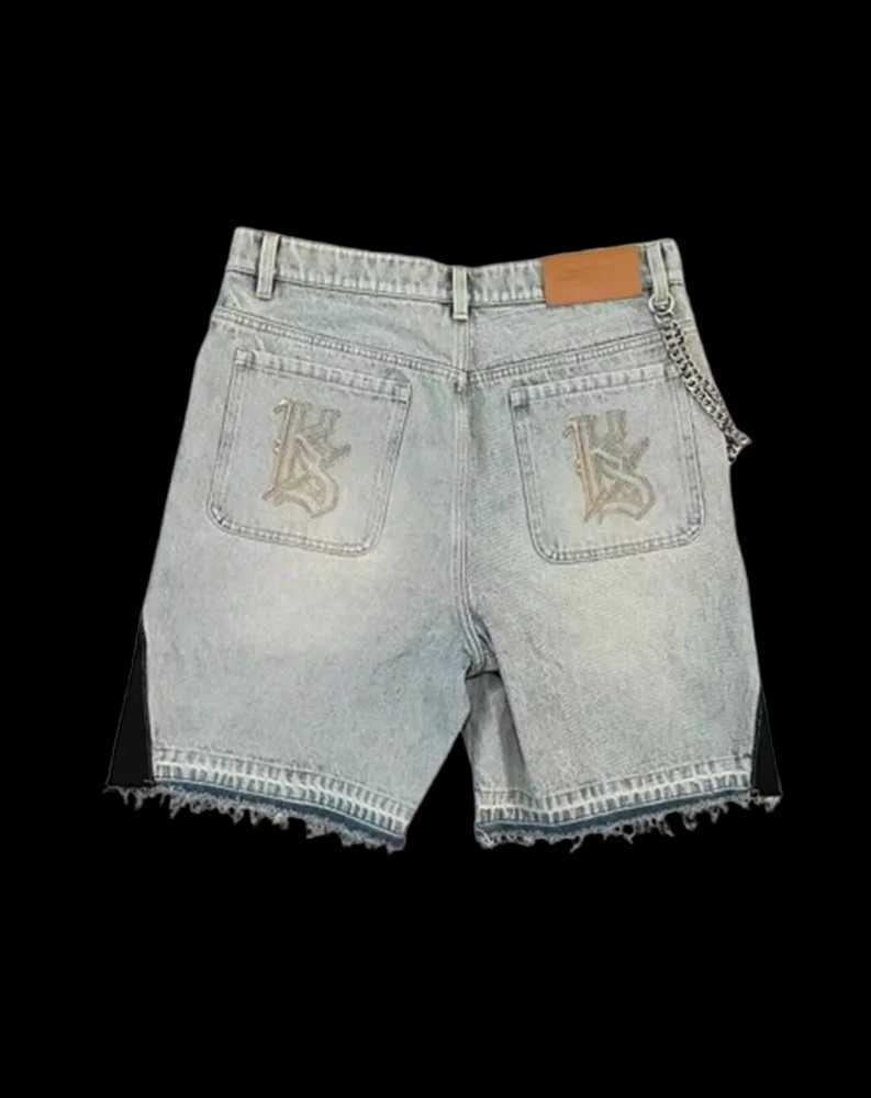 Vintage Patchwork Denim Shorts Y2K Jeans Mens Womens Harajuku Hip Hop Cartoon Embroidery Retro Baggy Shorts Casual Shorts T250603