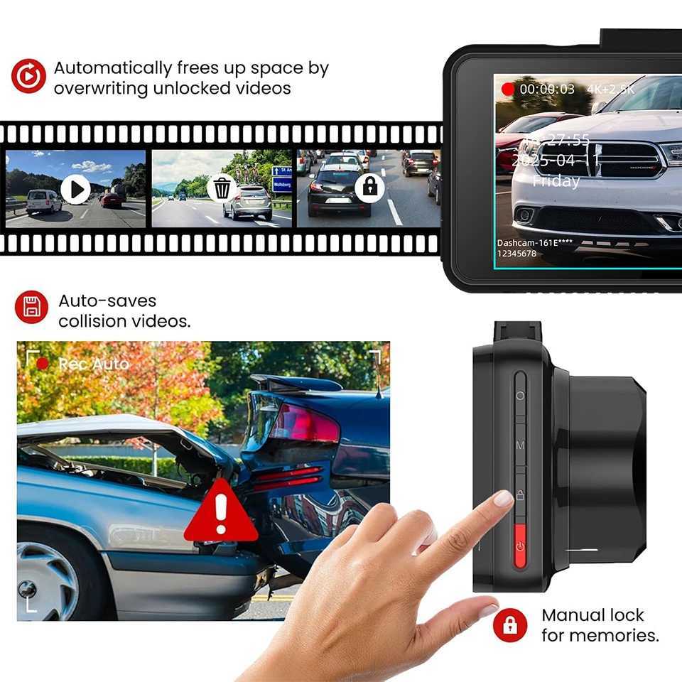 Car dvr Dash Cam 4K+2.5K Dual Channel Car dvr Support WIFI GPS Speed Display 24h Parking Loop Record Night Vision Black Box R250529