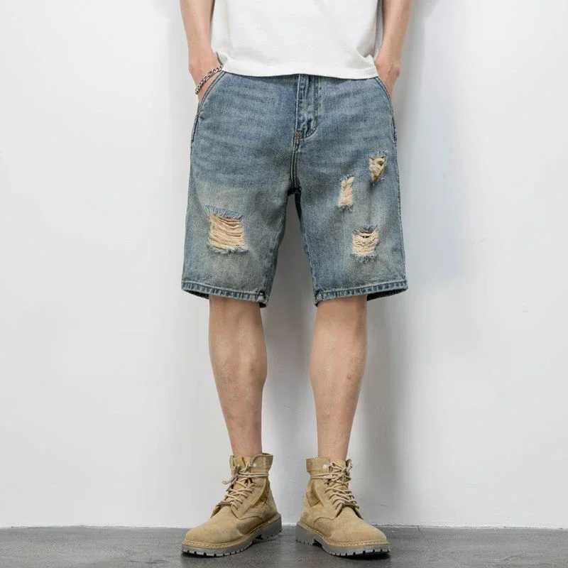 Mens Denim Shorts Straight Oversize Cargo Short Jeans Pants for Men Big Size XL Popular Summer New in Korean Fashion Harajuku CutT250603