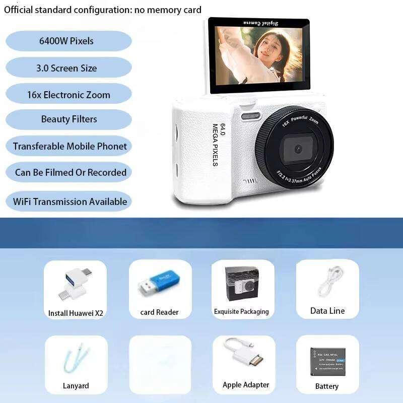 4k 6400W Ultra HD Camera 3.0 Selfie Flip Screen Student Travel Beginner Cam Photography CCD Digital Mirrorless Camcorder