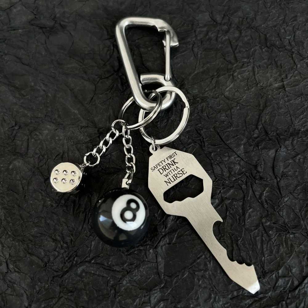 3D Black No 8 Billiard Keychain Lucky Dice Beer Bottle Opener Fashion Creative Women Men Solid Metal Carabiner Pendant GiftsXJ250602