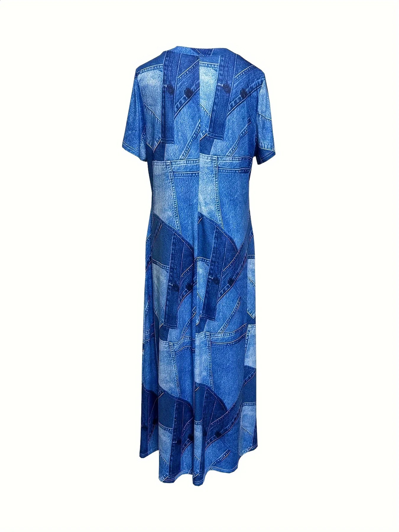 Plus Size Europe and America CrossBorder Summer Pocket VNeck Short Sleeve Dress 250526