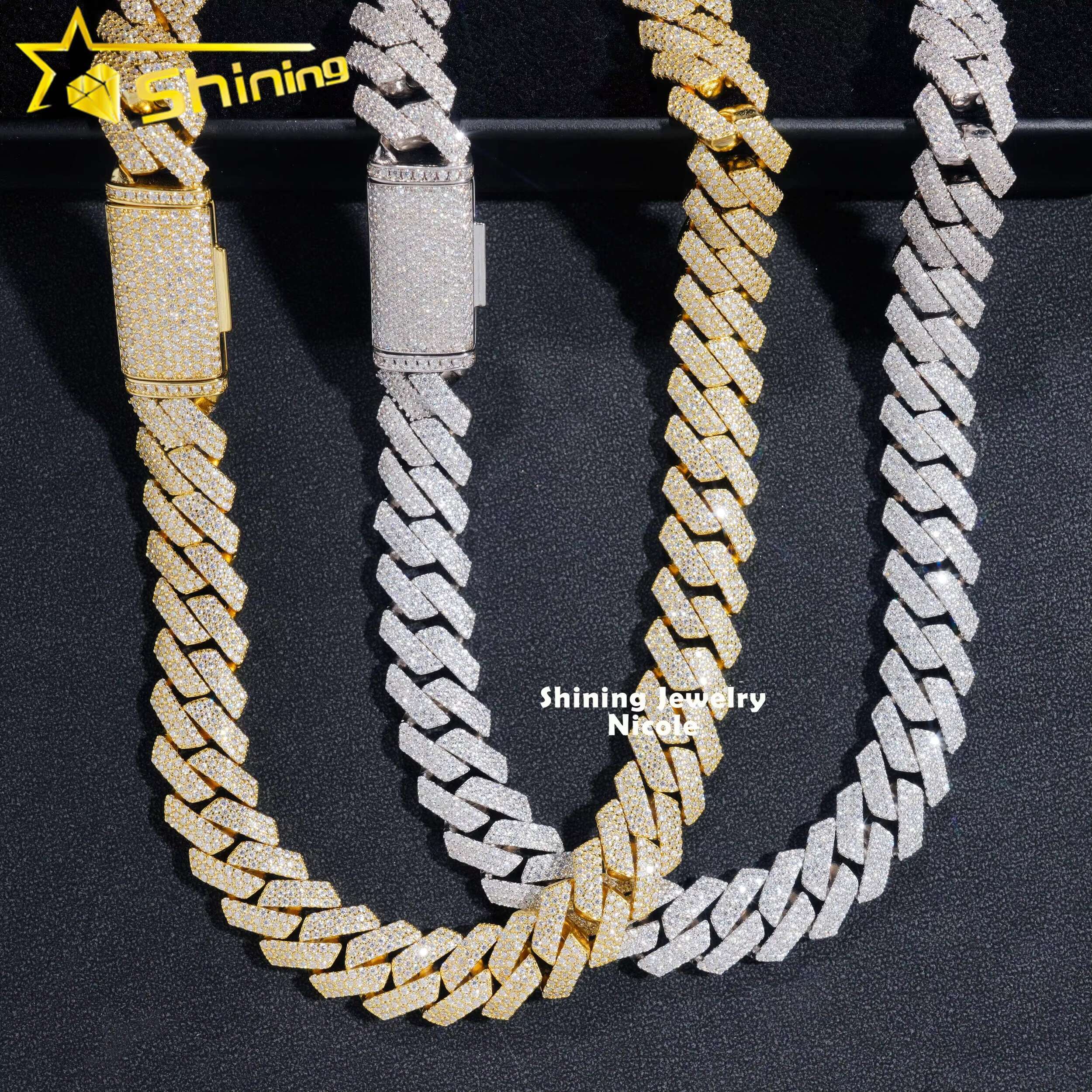 Hot Selling Regular Prong Setting 14mm Silver 925 Moissnaite Cuban Link Chain