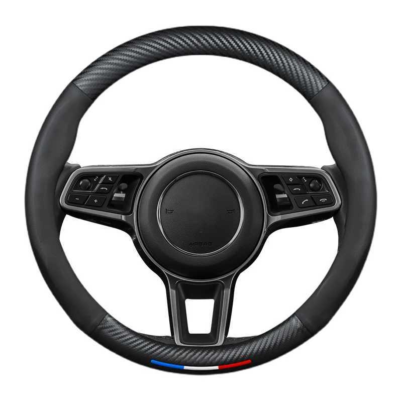 Car Leather Carbon Fiber Steering Wheel Cover For Porsche Cayman Taycan Macan Panamera Cayenne Boxster 718 911 Auto Accessories R250603