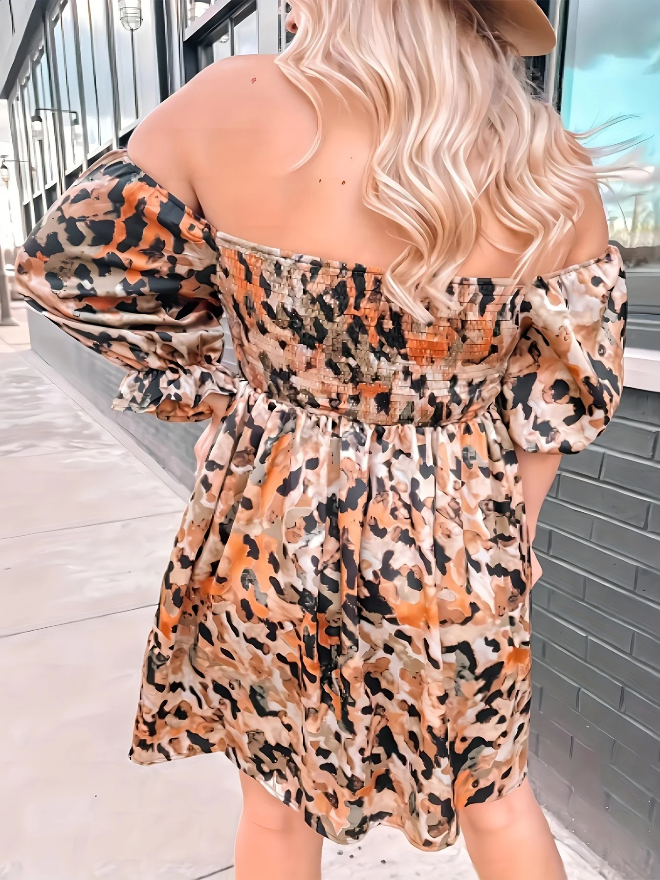 Plus size spring and summer clearance burst a line collar leopard print dress big half sleeve 250526