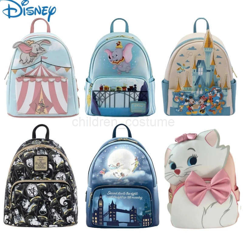 Disney Loungefly Mickey And Minnie Dumbo Pixar Up Double Strap Shoulder Bag Purse School Backpack Knapsack Kids Girls Gifts W250606