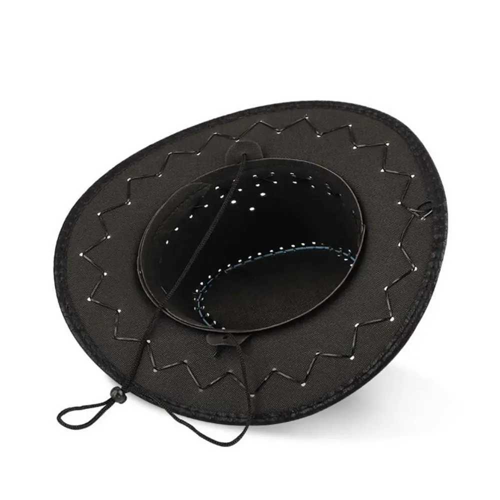 PU Leather Western Cowboy Hat Knight Hat Beach Cap Summer Sun Hat Outdoor Visor Cap Sun Protection Cap Sunscreen Cap Holiday W250602