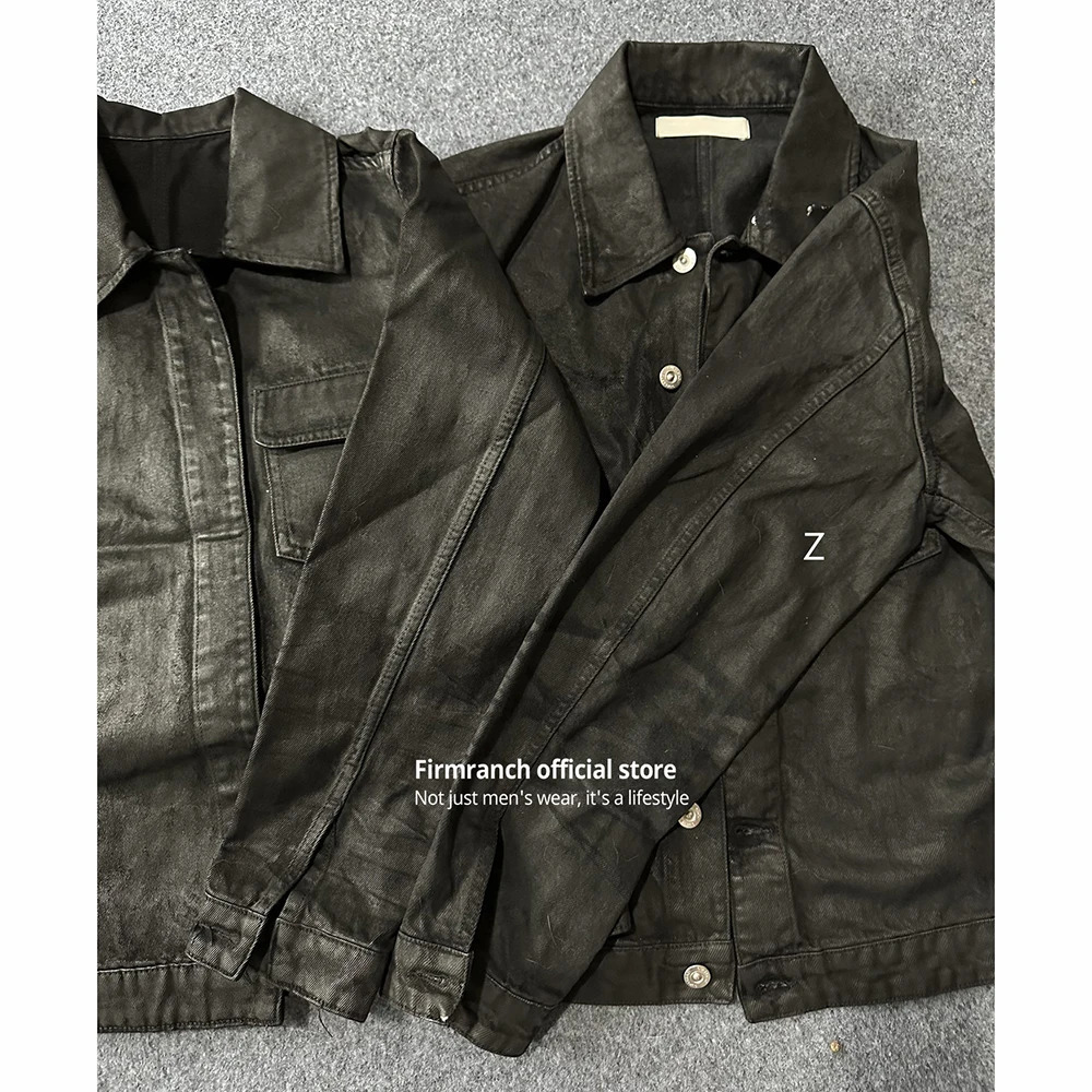 Firmranch Black Oil Wax Biker Jean Jackets With Silver Buckle Women Mens Denim Coat Loose Spring Autumn Bomber Blazer Free Ship 250530