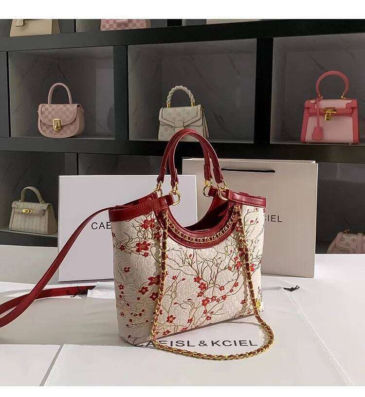 Large Capacity Fashion Embroidery Floral Tote High Quality Textured Leather Women Handbag Shoulder Crossbody Wedding Bag