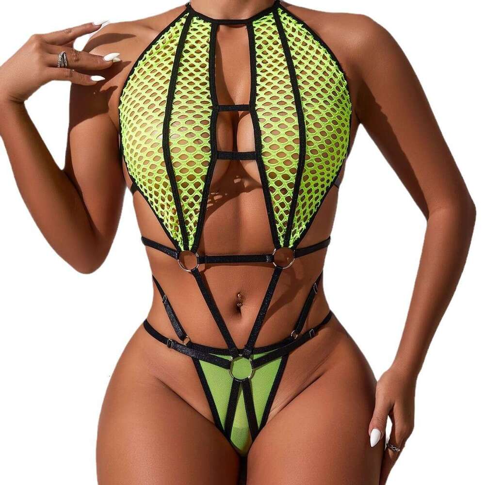 Spell Lingerie Porn Suits New Style Horse Face Mask Splicing Hollow Out Halter Strap Sexy Body Shaping One Piece Lingerie Set Sexy Lingerie