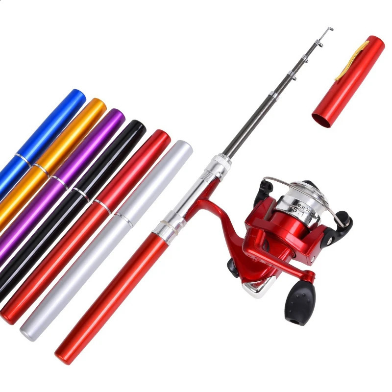 20cm Portable Pocket Telescopic Mini Fishing Pole Pen Shape Folded Rod with Reel Wheel 250530