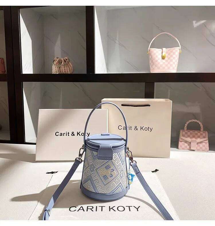 High Quality Clutch Bucket Purse Fashion Embroidery Textured Leather Women Handbag Shoulder Crossbody Lady Casual Bag