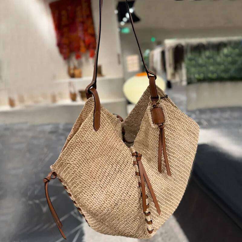 NEW Lafite Straw Woven Purae Handbags Women Summer Beach Vintage Casual Shoulder Crossbody Bags Large Capacity Basket Totes