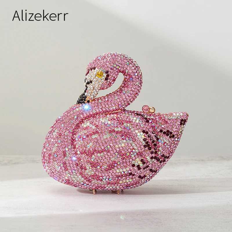 Alizekerr Swan Shaped Diamond Evening Bags New Gorgeous Sparkling Rhinestone Metallic Clutch Purses And Handbags Wedding Party Z250603