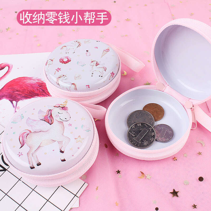 Korean Style Christmas New Year Tinplate Storage Box Iron Round Coin Purse Cartoon Animal Mini Key Earphone Bag