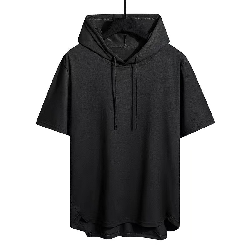 Men's Hoodies Solid Color Men's Hooded Short Sleeved T-Shirt Men's Summer Breathable Loose Hooded Sweatshirt Trendy Men's Thin Fit