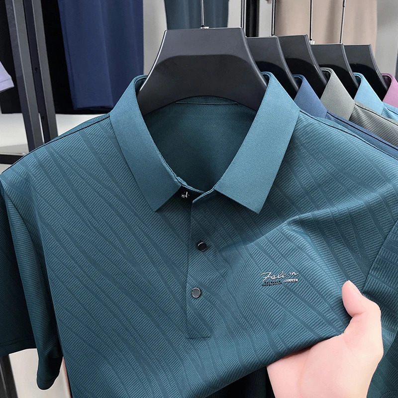 Fashion line printed mens short sleeve polo shirt trend summer item business casual solid color lapel Tshirt 250529