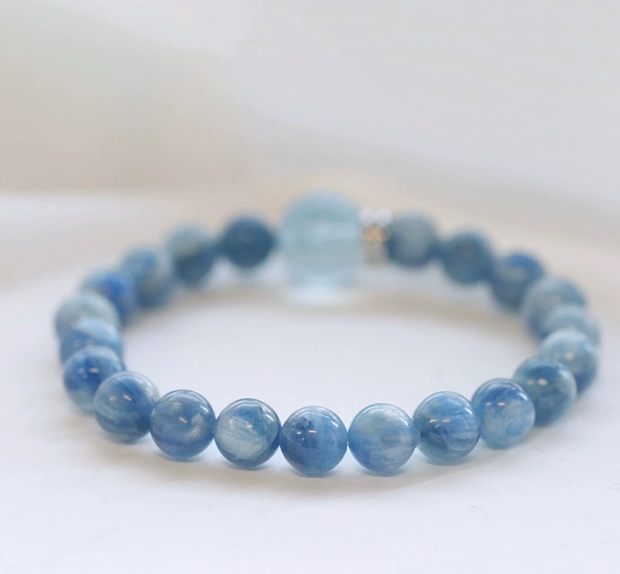 Natural crystal, kyanite, aquamarine bracelet,Aquamarine,wuxing implied meaning Anxiety relief Expressive clarity