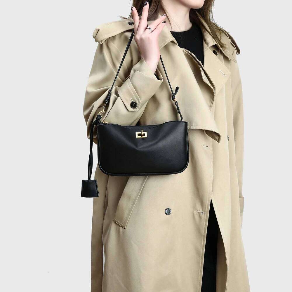 2025 Spring New Brand Rodeo Shoulder Leather Black Handbags Women Fashion Gold Buckle Underarm Bags