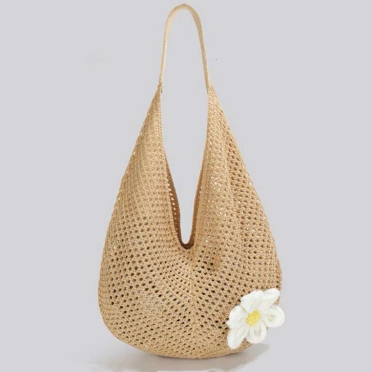 Comparable Bean Large Capacity Woven Shoulder Underarm Tote for Women New Summer Casual Vacation Beach Bag