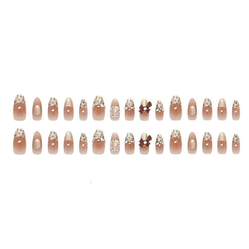 Cat Eye Bowknot Blush Versatile Fashion Short Wearable Nail Dia Style 30 Pieces