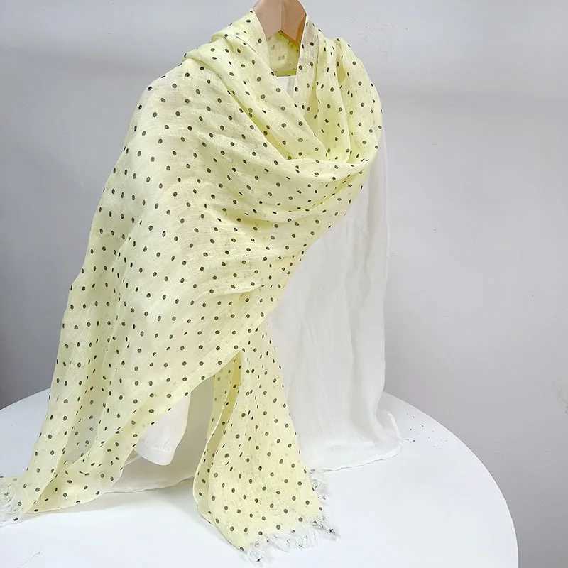 Pure Linen Soft Scarves Women Polka Dot Retro Design Scarf Summer Traveling Long Scarves Breathable Thin Shawl 65x180cm W250602
