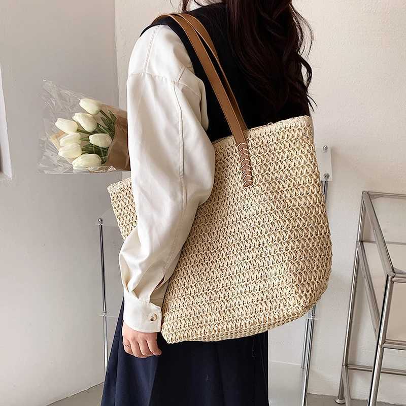 Hand-woven Womens Shoulder Handbag Bohemian 2024 Summer Fashion Str Beach Travel Shopper Weaving Shopping Bags Y250603