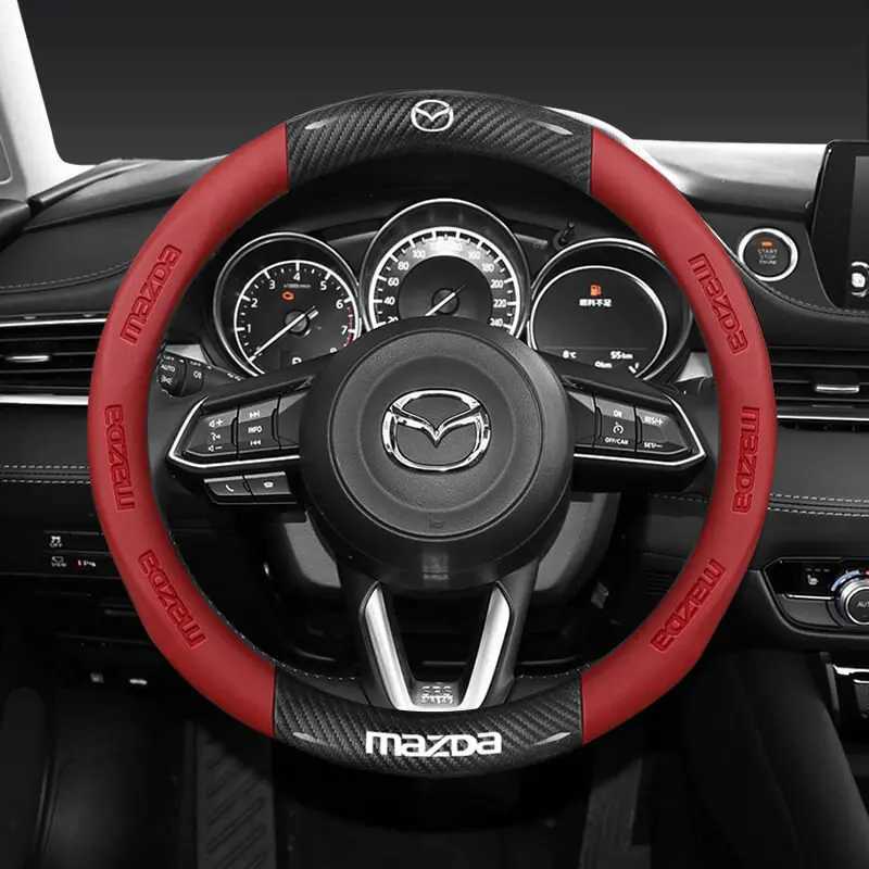 38CM Carbon Fiber Leather Steering Wheel Cover For Mazda 2 3 CX5 CX30 CX8 CX3 Mazda2 6 5 CX9 BT50 Car Accessories R250603