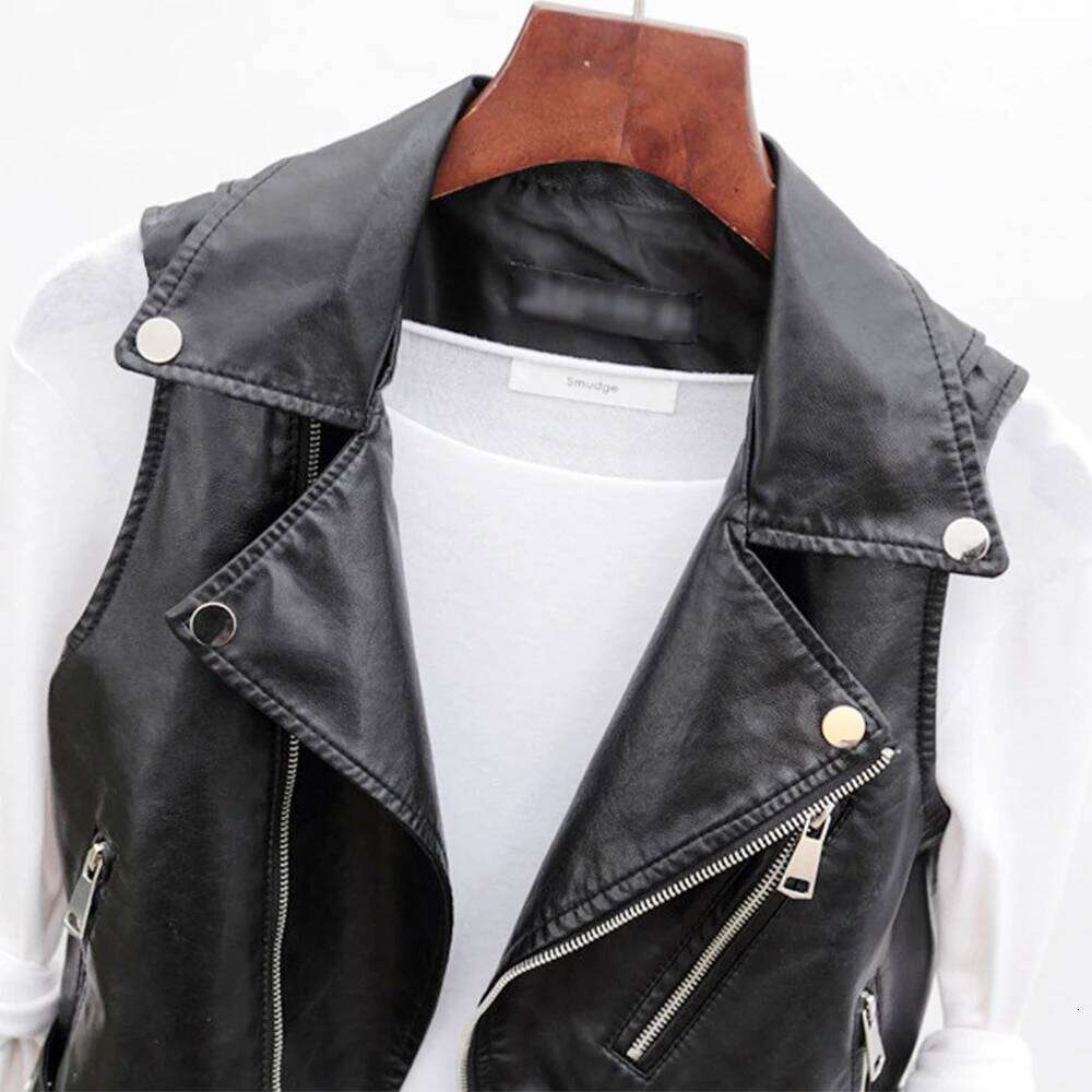 Short PU leather sleeveless Biker Jacket Cool Tank Top V-Neck Outer Wearing Vest Tops