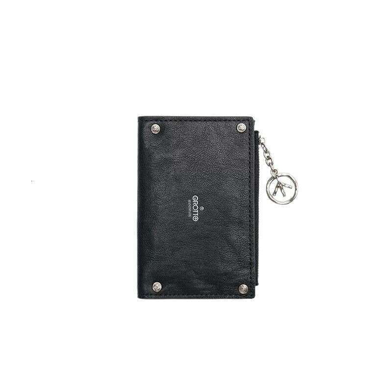 GROTTO New Classic Sheepskin Short Wallet Handmade Genuine Leather Multi-Card Slot Holder Card Bag Couple Gift