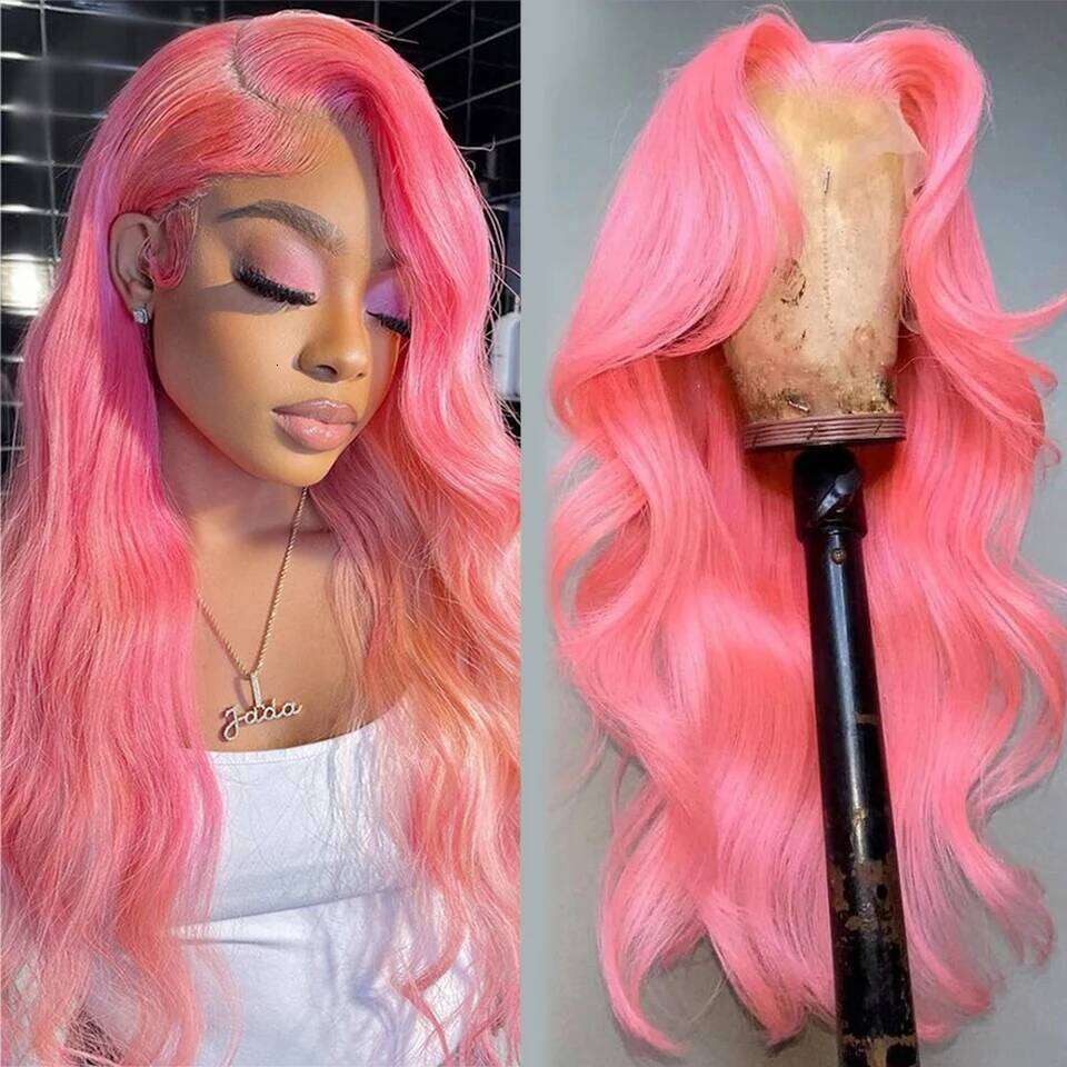 13x4 Body Wave Light Pink Front Human Hair Colored Wig Transparent 13x6 Hd Lace Frontal Wigs For Women 180 Density