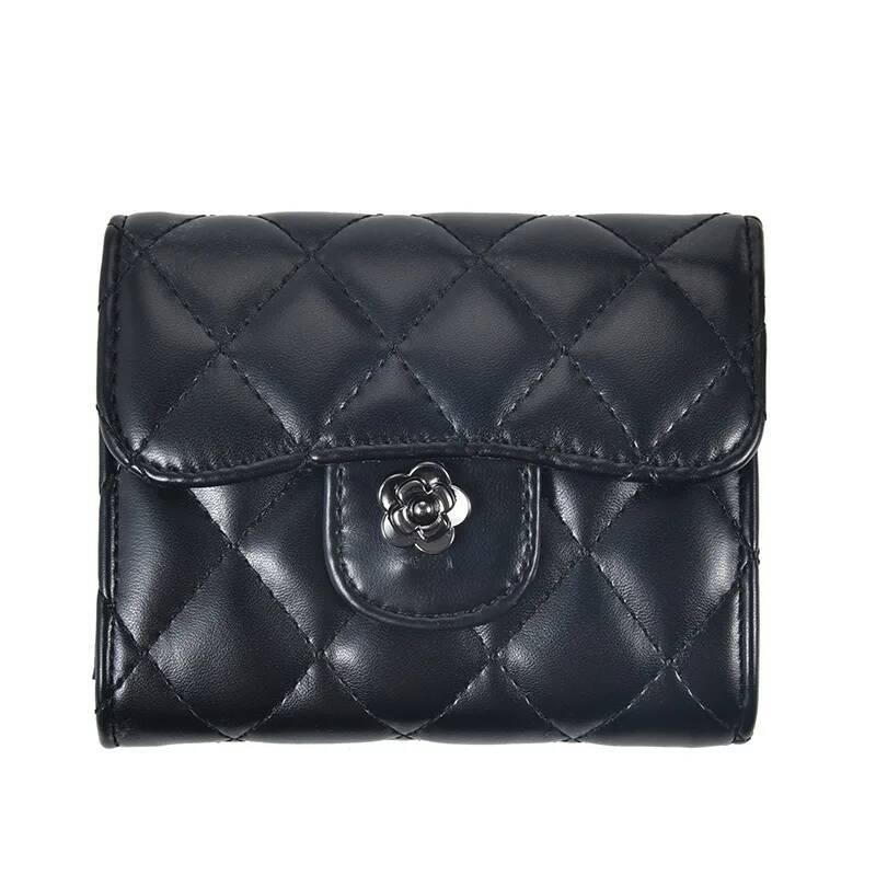 2025 New Women's Wallet Classic Embroidery Designer Thread Grid Black Multi Layer Card Bag 4