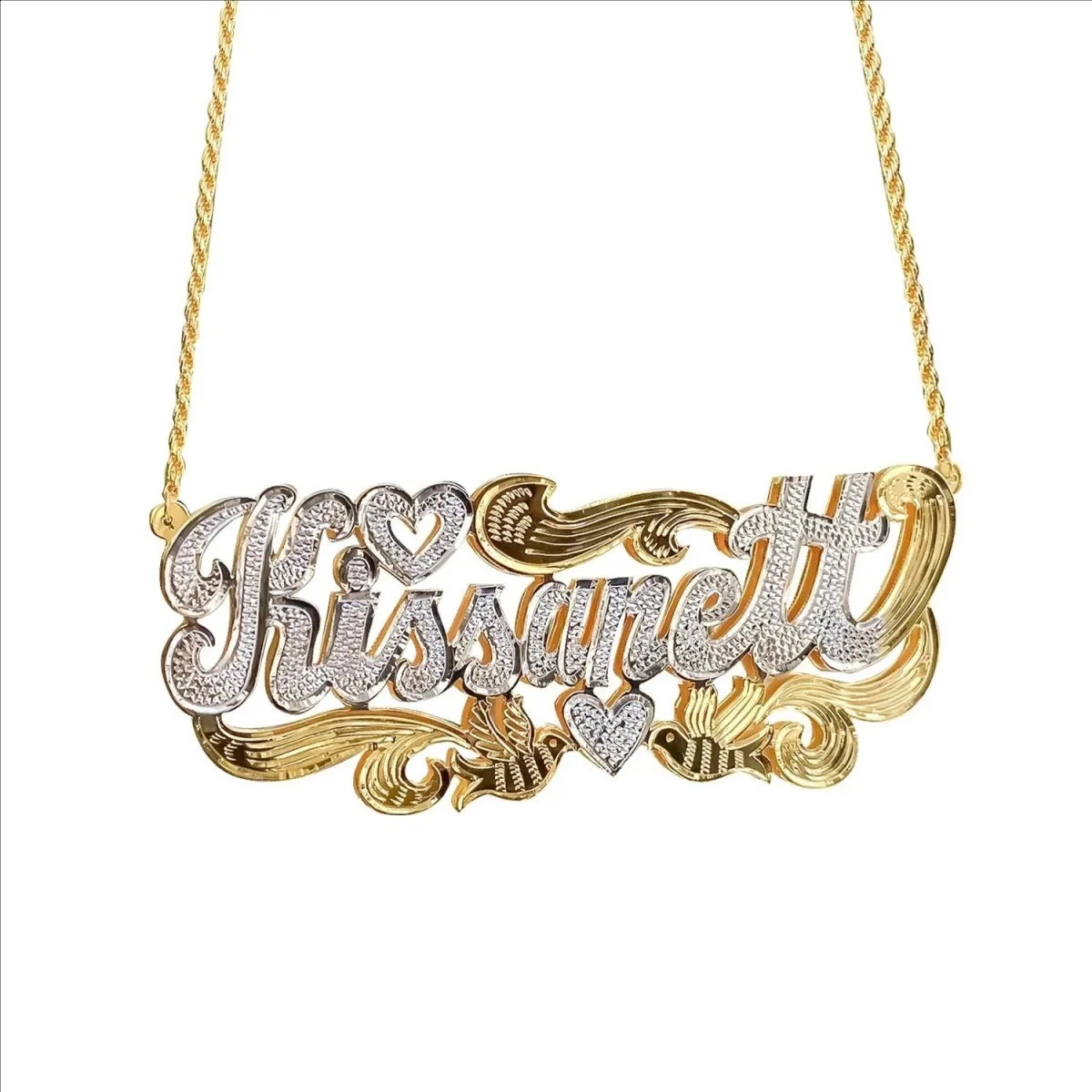 18K Gold Custom Name Necklace Two Tone Personalized Jewelry Stainless Steel Necklaces Double Plate 3D Name Plate Gift 250529