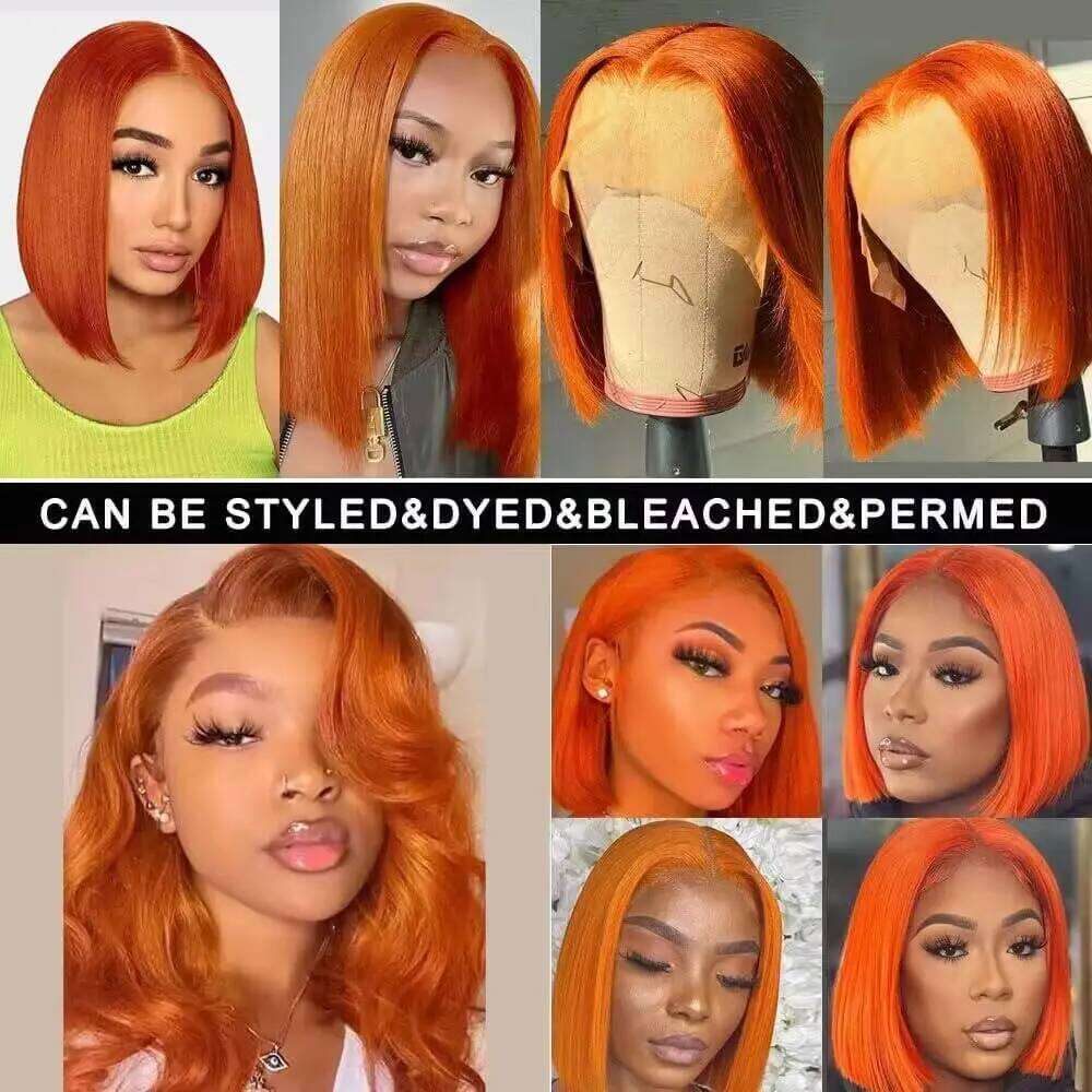 Short Ginger Orange Front Human Hair Wigs 350 Brazilian 10-16 Inch Straight Bob 13x6 Hd Lace Frontal Wig For Women
