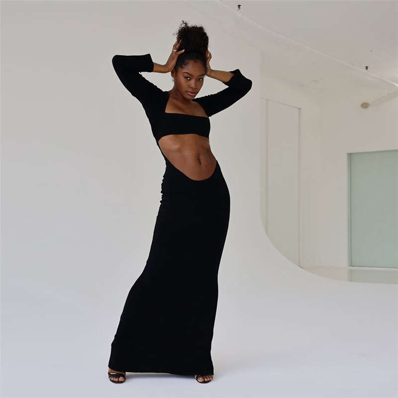 Summer Women's New Fashion Sexy Hollow Out Strapless Solid Color Bodycon Slim Fit Dress B5