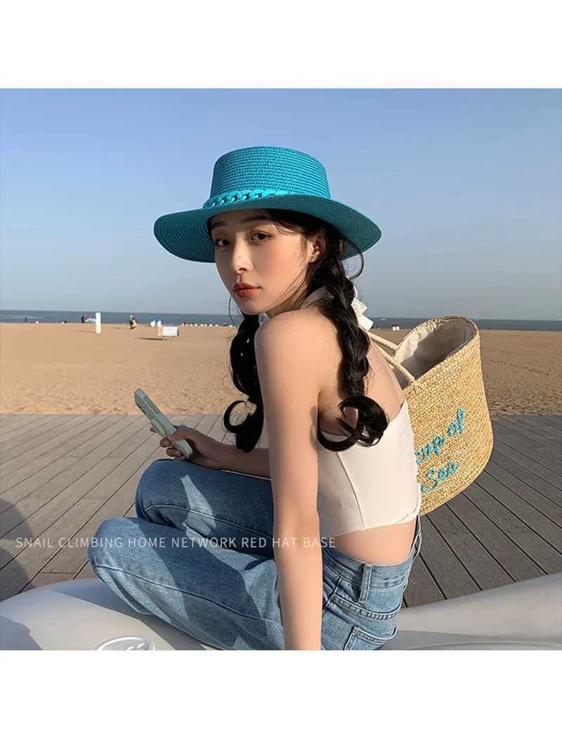 Summer Women Hat New Adjustable Flat Top Mens and Womens Straw Hat Fedora Sun Hat Beach Hat Jazz Fluorescent Yellow Jazz W250602