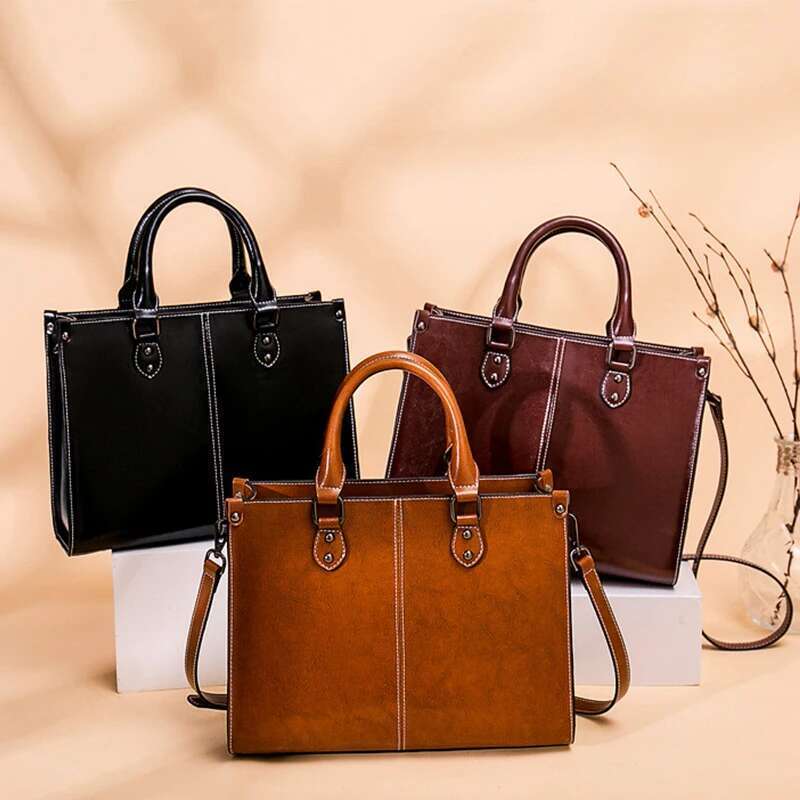 Genuine Leather Women's Tote Vintage Designer Women Crossbody Shoulder Bag Cowhide Fashion Office Female Handbags