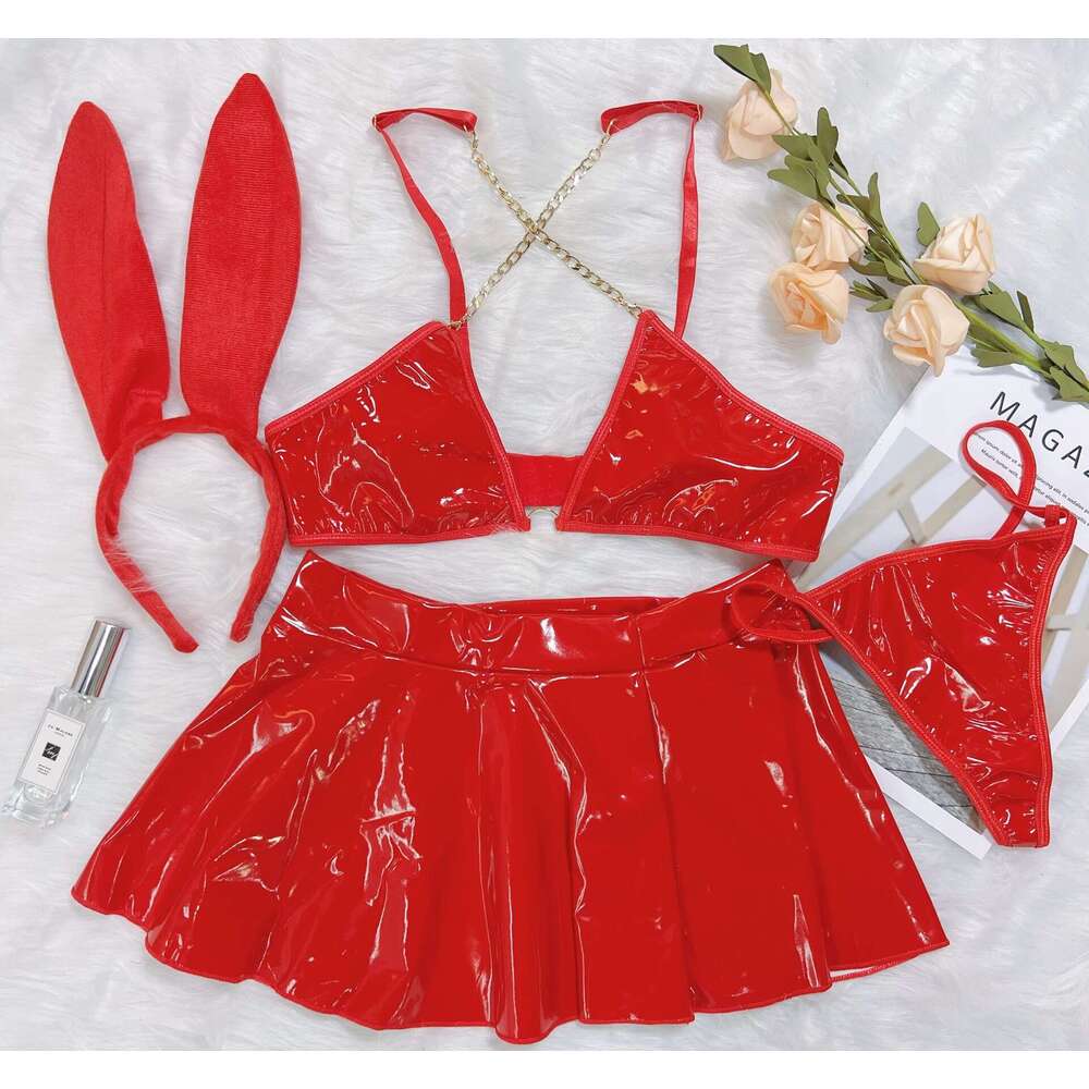Spell Lingerie Porn Suits New Patent Leather Performance Costume Nightclub Bunny Girl COS Role Play Sexy Lingerie Set Sexy Lingerie