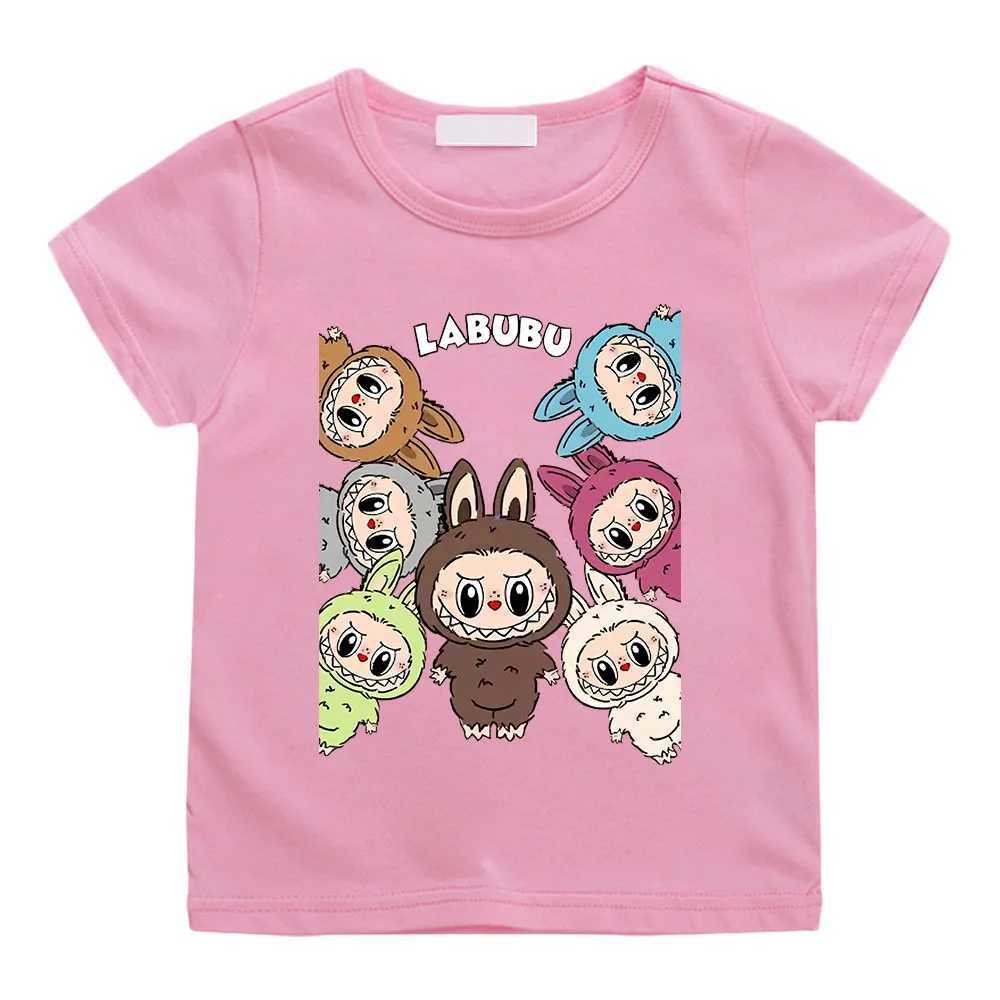 Labubu Plush Toy T-shirt Pure Cotton Cute Doll Cartoon Tee-shirt Children Kids Funko Pop T-shirt Camisetas Casual Soft Kawaii Top T250603