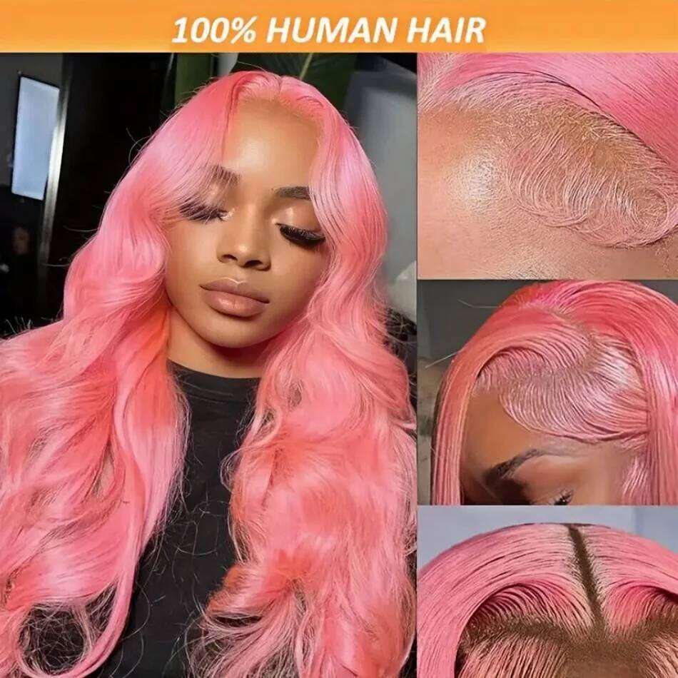 Pink Body Wave Colored HD Frontal Wig 13x6 13x4 Brazilian Transparent 30 38 Inch Human Hair For Women Lace Front Wigs