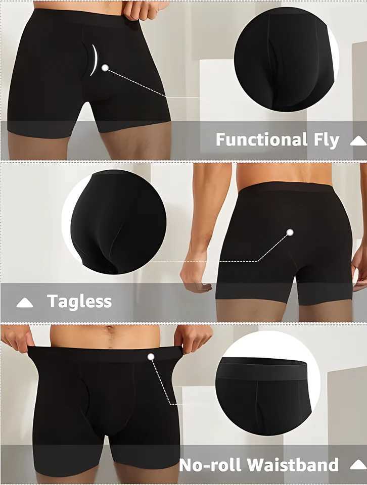 5pcs Mens Boxer Briefs Sport Underwear Longer Legs Underpants milk Silk Fabric Quick Drying Open Fly Men Black Boxer shorts W250603