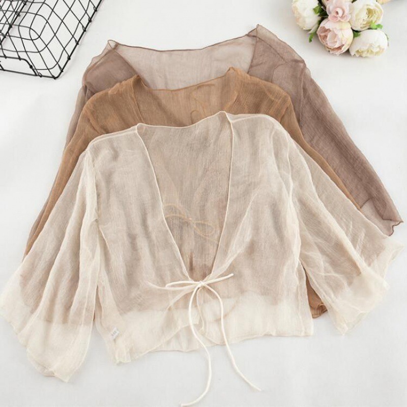 K908 Chiffon shawl short small outer shawl with suspender skirt sun protection clothing female 2024 summer cardigan small outer cross-border