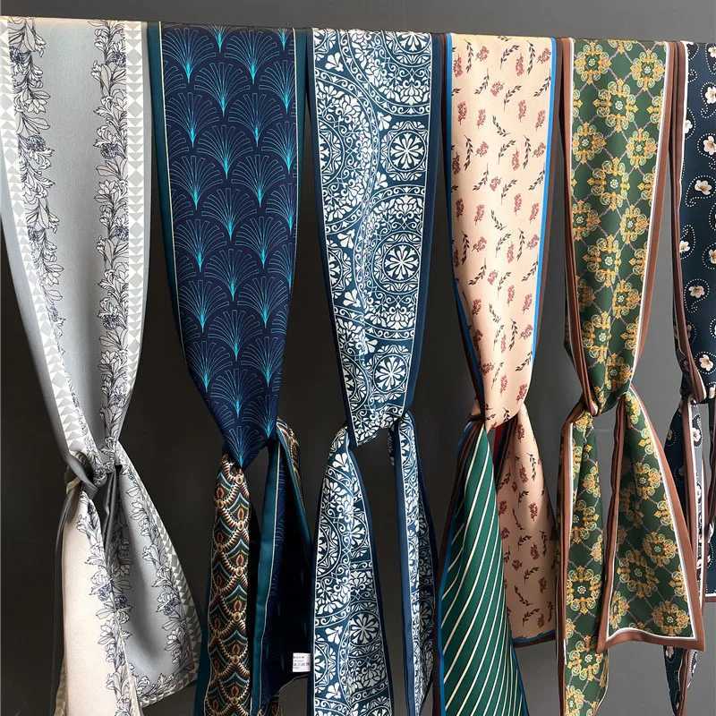 2024 New 145X12cm Long Ribbon Tie Neck Bag Decorative Women High Quality Luxury Brand Silk Scarf Headband Female Hair Band Hijab W250602
