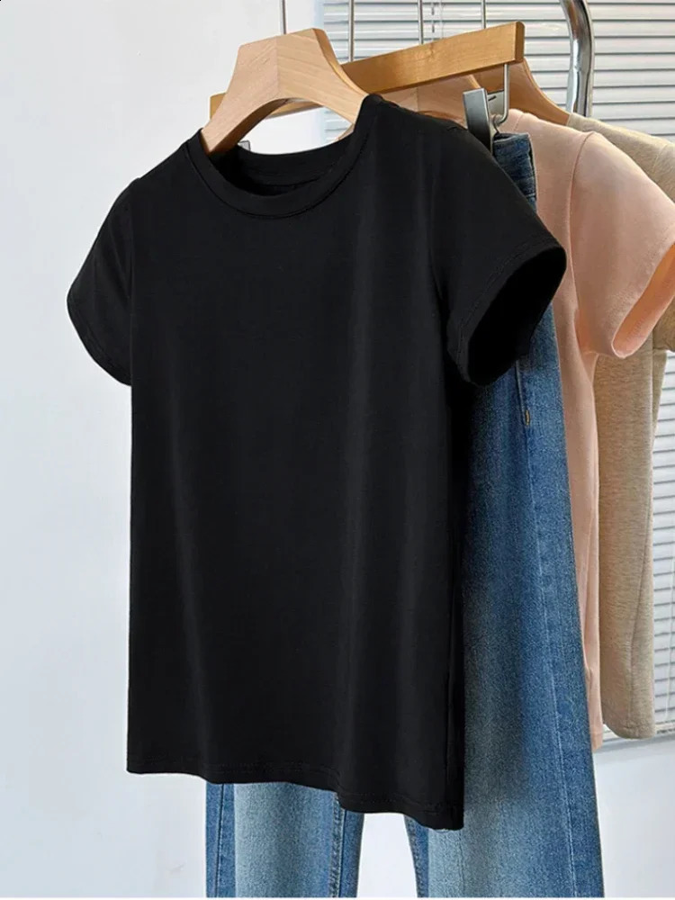 Basic Solid Top Short Sleeve Crewneck Skinny T-shirt Summer Casual Tee For Women Y2k Vintage Top Harajuku Streetwear 250529