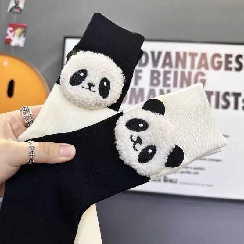 Pure Cotton Cute Socks Designer Panda Women Socks Kawaii Funny Black White Middle Tube Socks T250602